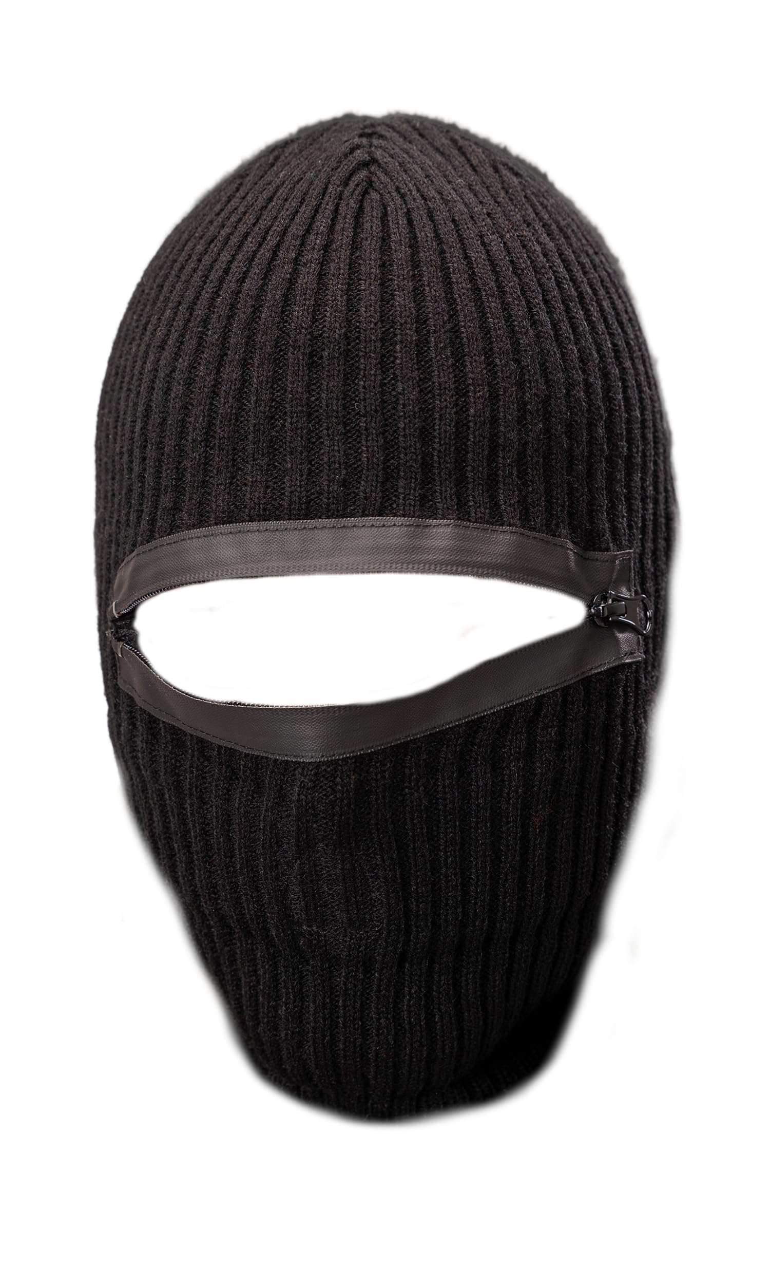 PGWEAR Winter Hat "Action Heavy Knit" - Knitted Hat with Integrated Balaclava & Zip on the Eyes - Warm Men's Beanie, black, One Size