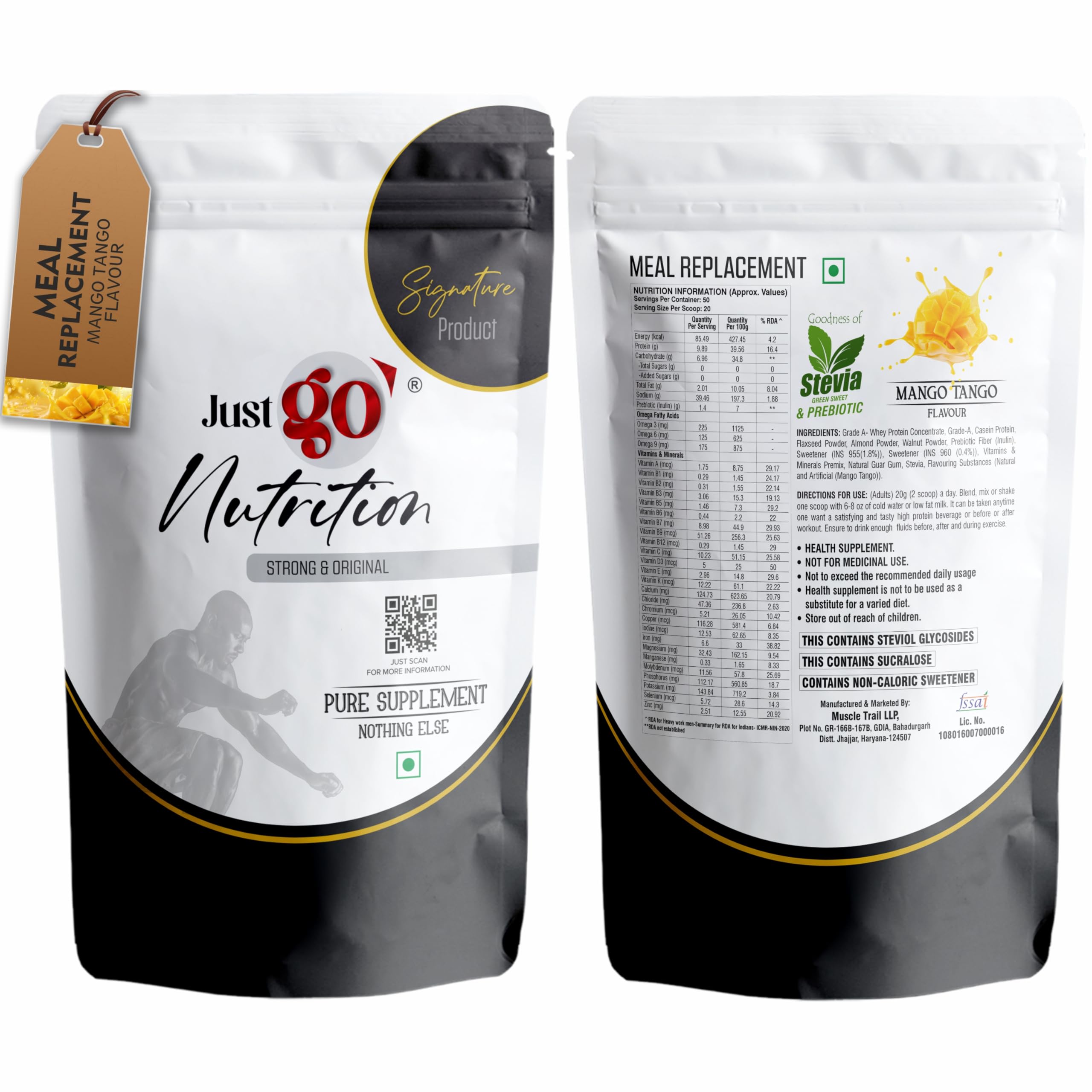 Meal Replacement Powder - 20 Servings | 20g in Each | 400gm | Convenient and Flavorful Meal Replacement Powder For Men And Women (Imported Ingredients) (Mango Tango)