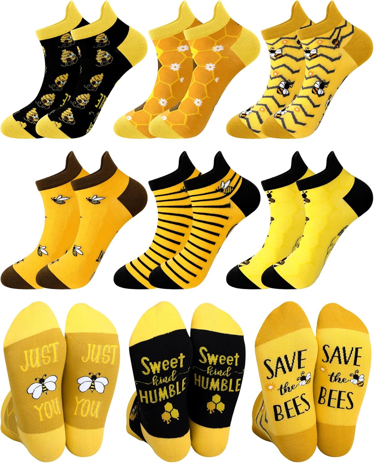 6 Pairs Bee Ankle Socks Bee Day Gifts for Women Novelty Tab Socks for Honeybee Lover Mother Day Birthday Party
