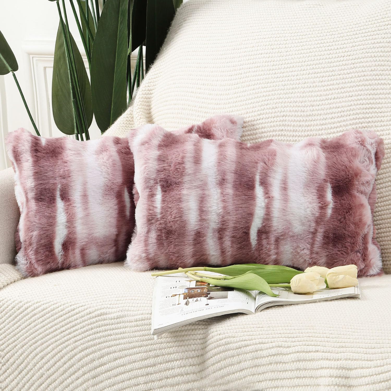 Madizz Pack of 2 Thick Plush Faux Wool Cushion Covers 30x50 cm Pink Soft Neutral Decorative Throw Pillow Covers Accent Boho Pillowcases for Couch Sofa Bedroom Pillow Shell — image 1