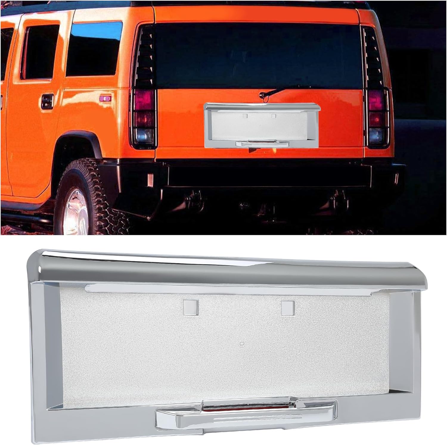HECASA Rear License Plate Frame Compatible with 2003-2005 Hummer H2 License Plate Bezel Cover Trim Molding Chrome ABS Plastic 3Pcs