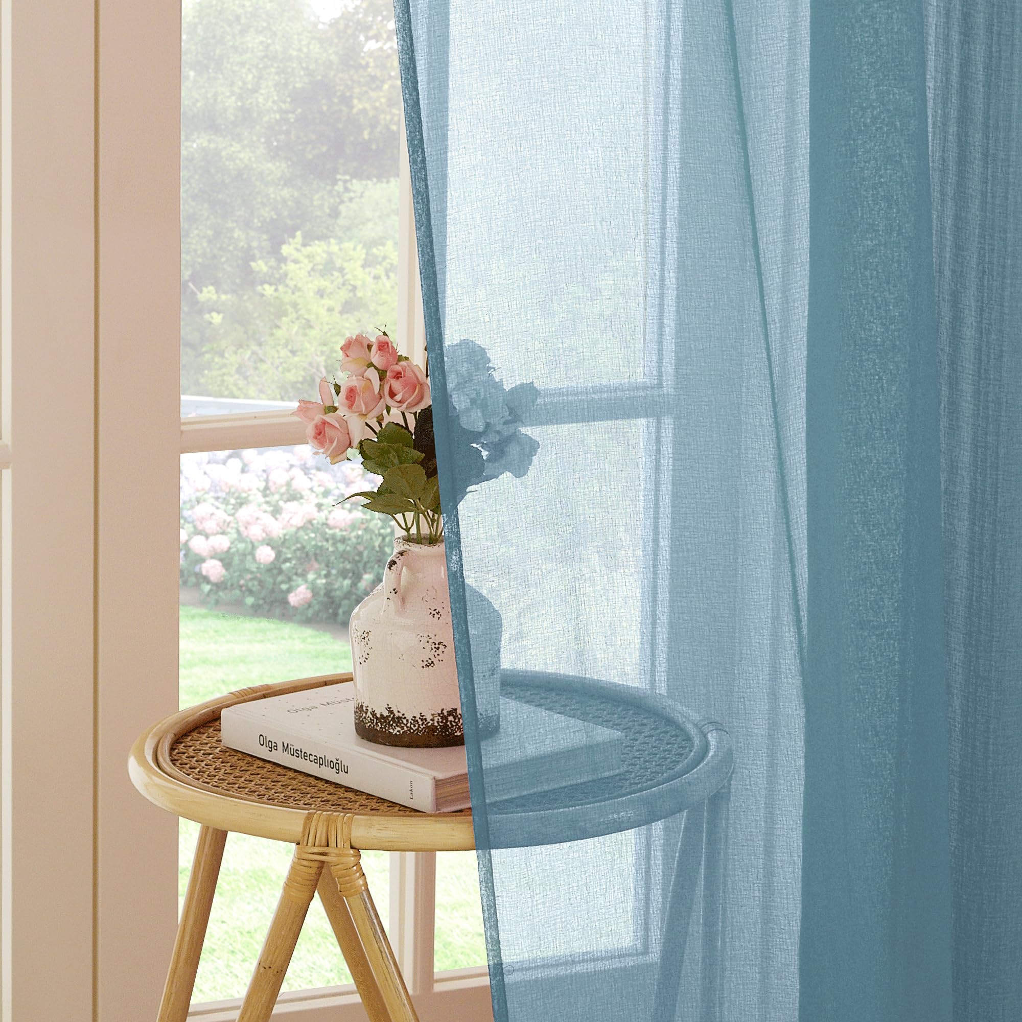 PONY DANCE Tende Moderne per Soggiorno con Fettuccia Voile Curtains Filtraggio Luce Morbida per Salotto Eleganti Tende Trasparenti 2 Pezzi L 140 x A 245 cm, Blu