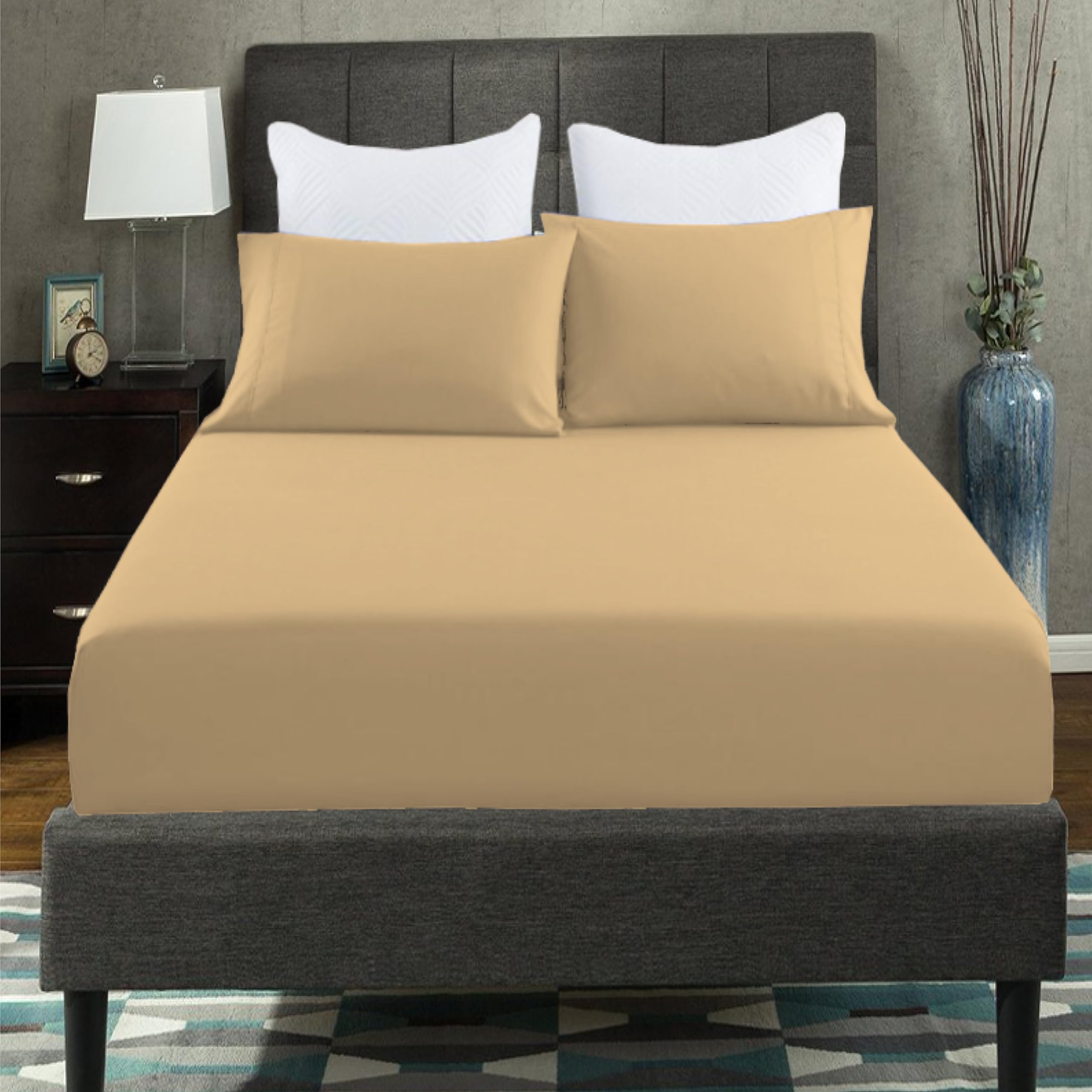 British Home Bedding Percale Extra Deep 16inch/40CM Fitted Sheet - Easycare Non iron and Anti Wrinkle Easy Iron Deep Fitted Sheet (Latte, 4ft)