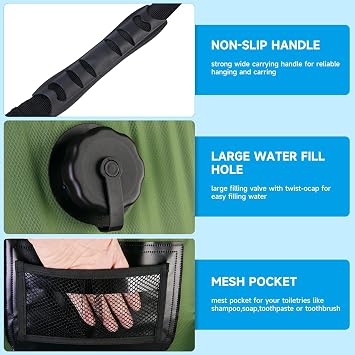 FENSAN Solar Portable Shower Bag, 5 Gal/20L Solar Heating Outdoor Camping Shower Bag with On-Off Switchable Shower Head&Removable Hose Suitable for Camping, Hiking, Travel, Beach Swimming
