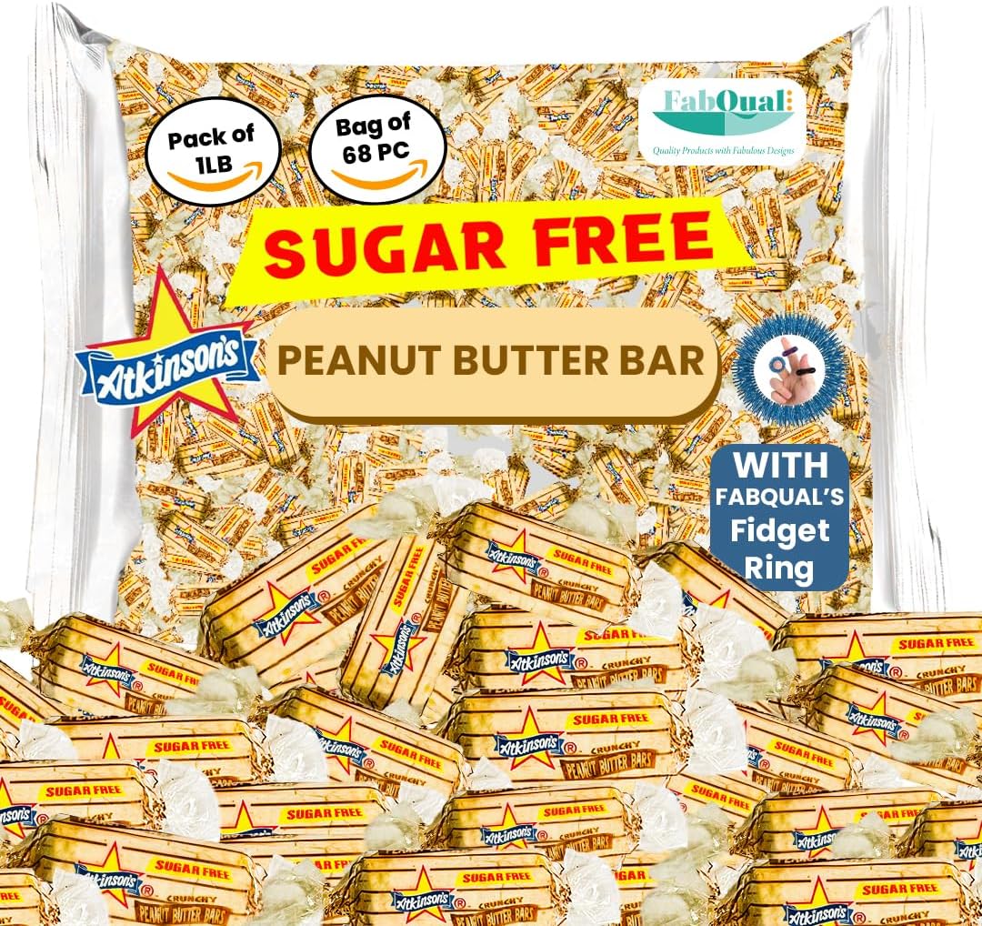 FabQual's Bundle 1Lb Atkinsons Sugar Free Peanut Butter Bars Candy Sugar Free