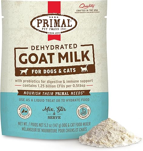 Primal - Leche en polvo de cabra para perros y gatos, decoración de alimentos estable con probióticos para la digestión, hidratación y apoyo