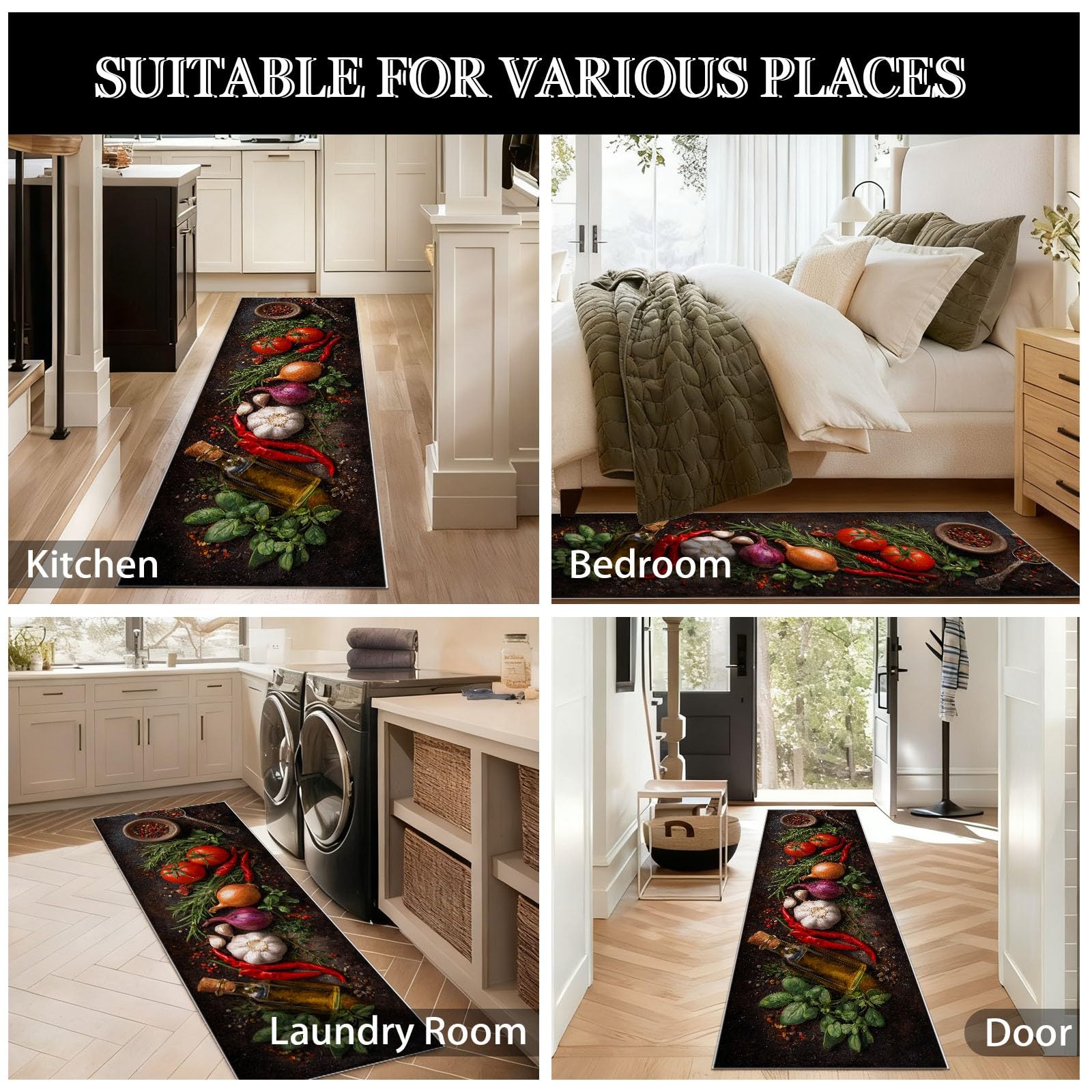 Tapis Cuisine Épices Tapis Couloir 60x210 cm Légumes Antidérapant et Lavable Feast Carpet pour Chambre à Coucher Salon Buanderie