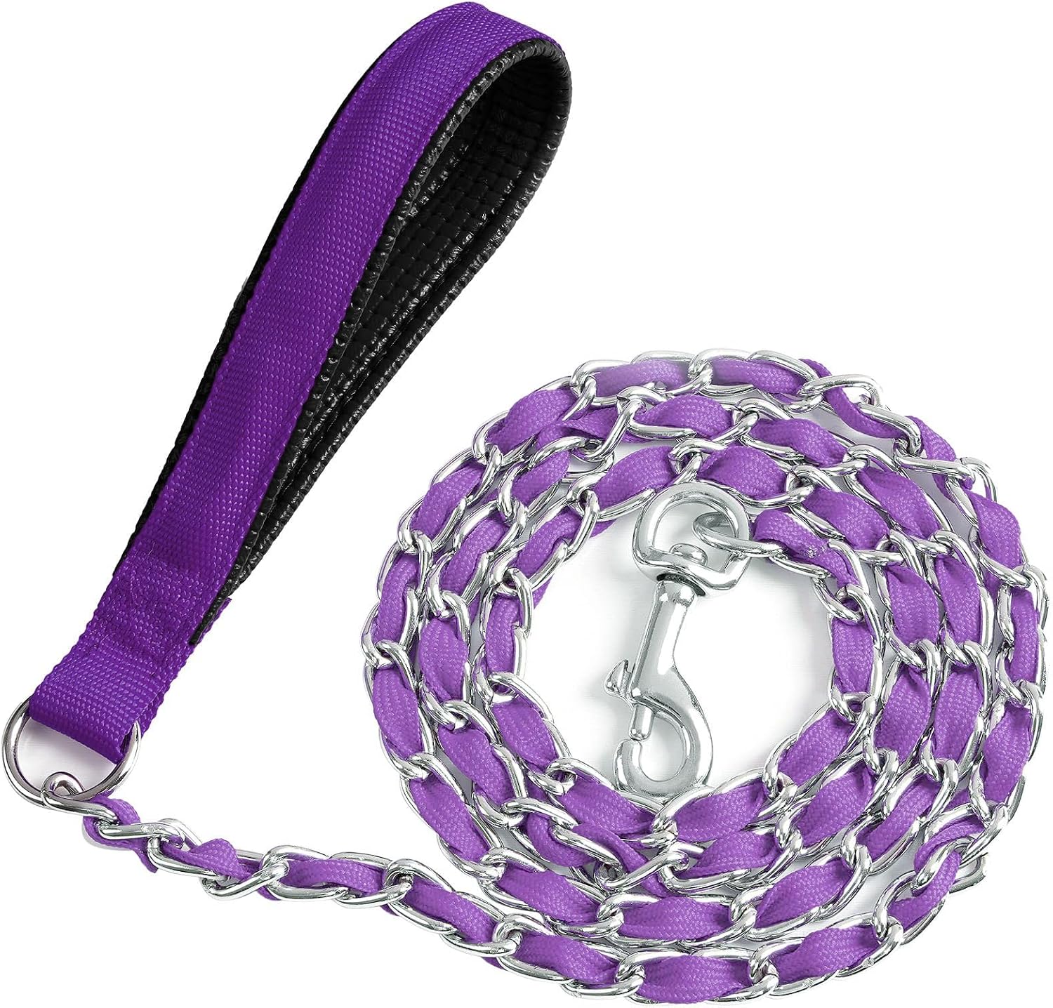 Chew Proof Dog Leash - Heavy Duty Metal Chain 4ft with Padded Handle for Medium Dogs