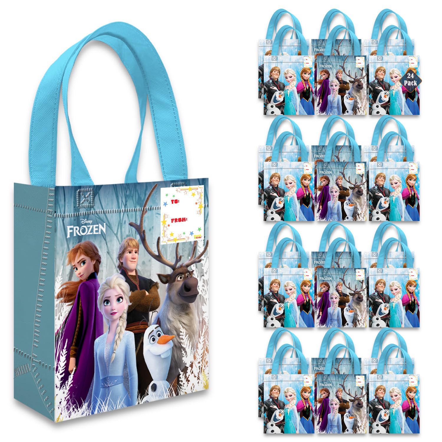 Disney Frozen Party Favor Bags Set – 24 Pack of 8" Frozen Party Goodie Bags for Kids Bulk Reusable Mini Totes | Disney Frozen Birthday Party Supplies