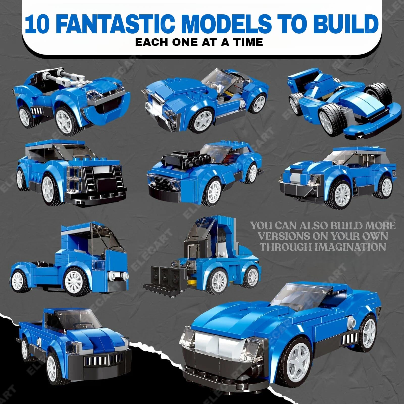 Elecart 10 in 1 Speed Champion Model Cars Building Toys | Model Car Kits Building Blocks, Sports Race Car Building Kits for Adults Kids 8+ | Bugaati Sports Car Building Blocks for Kids & Adults 1