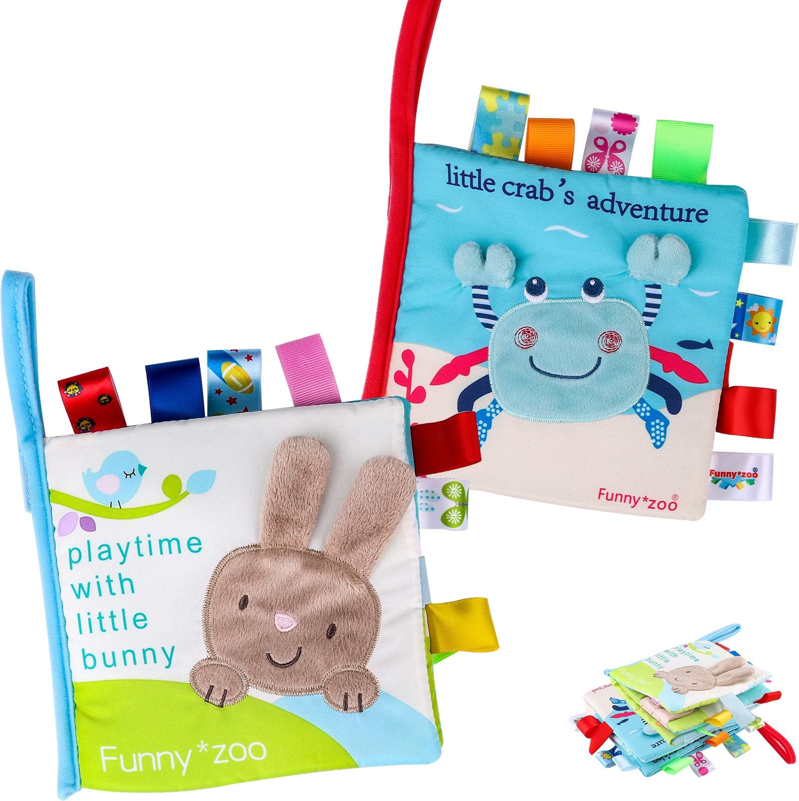 Tinabless Baby Soft Book Cloth Book, 2 Pack Nontoxic Fabric Baby Cloth Books Early Education Toys Activity Crinkle Cloth Book for Toddler, Infants and Kids