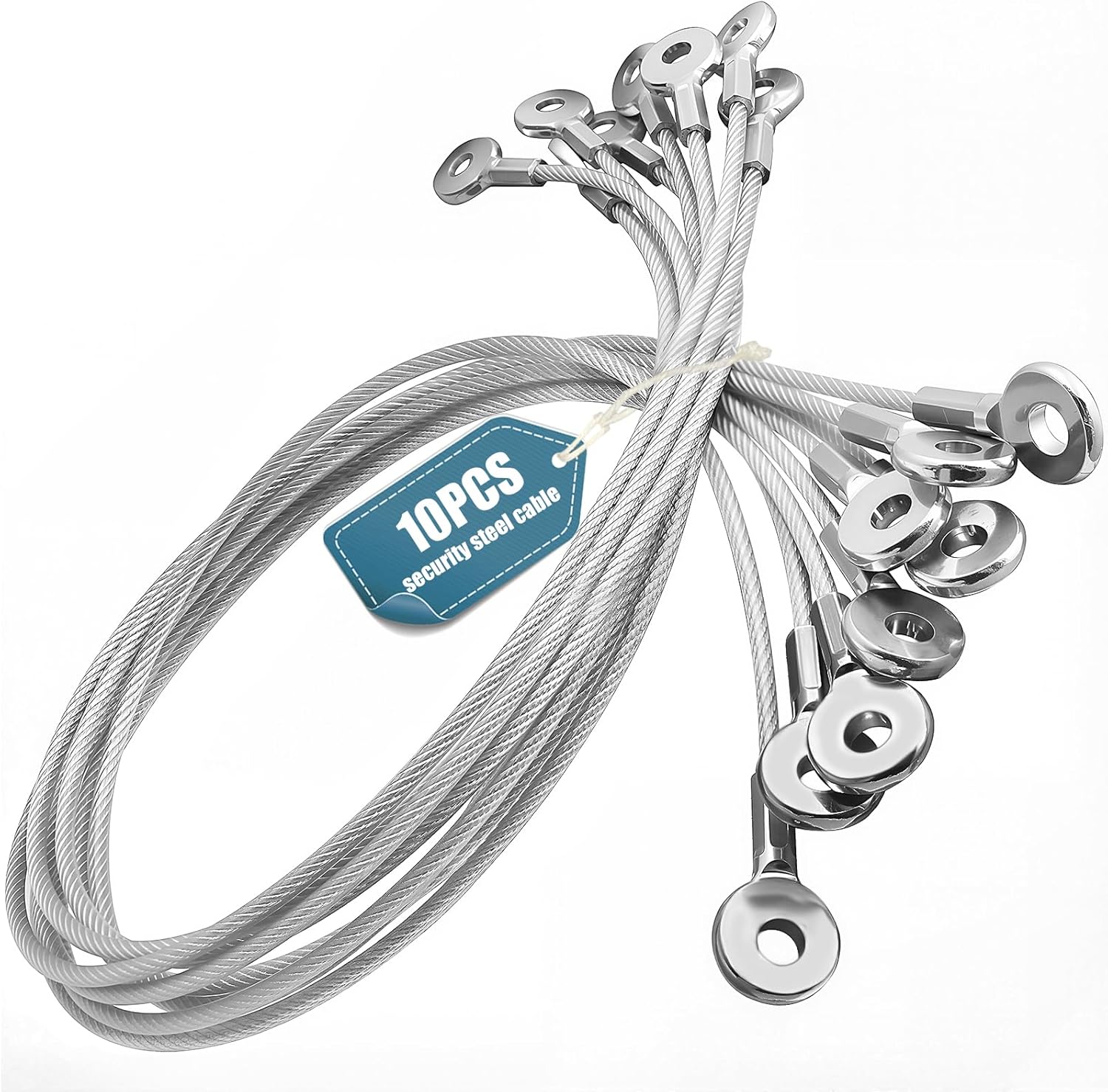 NAZOU 10Pack Security Cable with Loops 1/8IN Anti-Shedding Cable Lock for Tool Lanyard Travel Luggage Bike Steel Wire Lock Cable