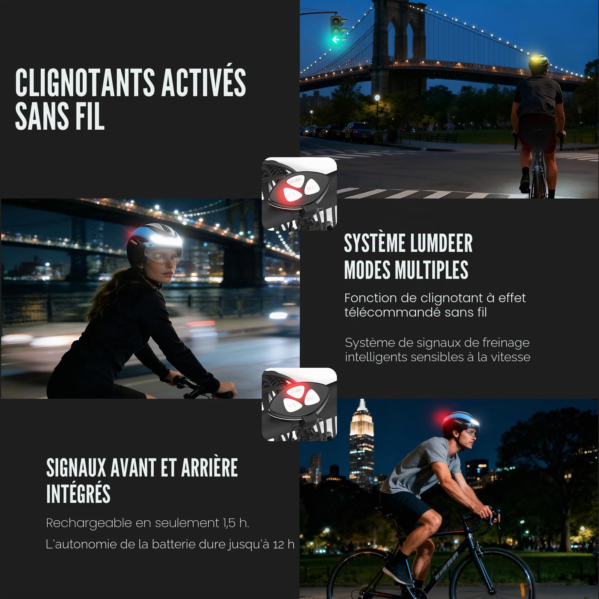 LUMDEER Casque de vélo pour adultes hommes et femmes – Casque de vélo avec lumières avant et arrière, clignotants et feux de freinage, visière photochromique, casque de vélo urbain pour scooter