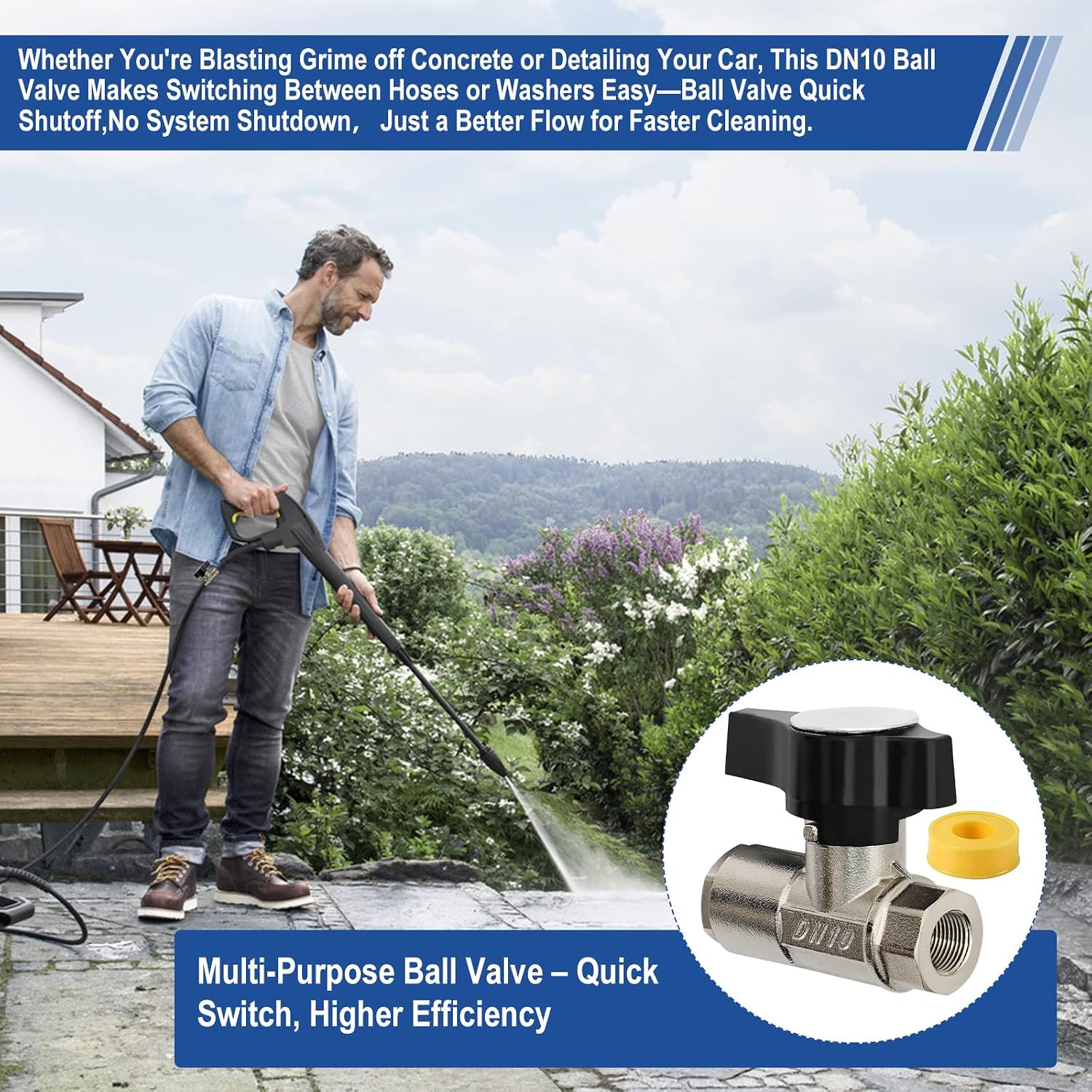 Ball Valve Pressure Washer, DN10 Ball Valve -Pressure Washer Ball Valve, Heavy-Duty 3/8" Ball Valve for Power Washer Hose, Max Pressure up to 5000 PSI.