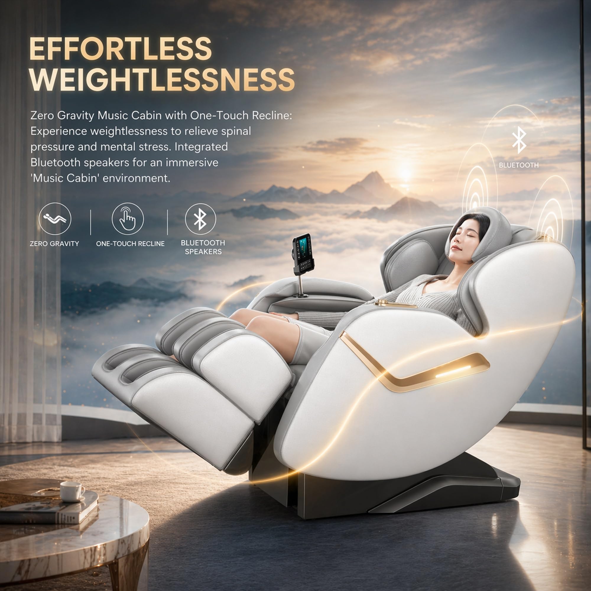 Sillón de Masaje Cero Gravedad SL-Track con Escaneo IA, Masaje Shiatsu Completo con Presoterapia, Calor, Bluetooth, Ahorro de Espacio para Hogar(Bianco)
