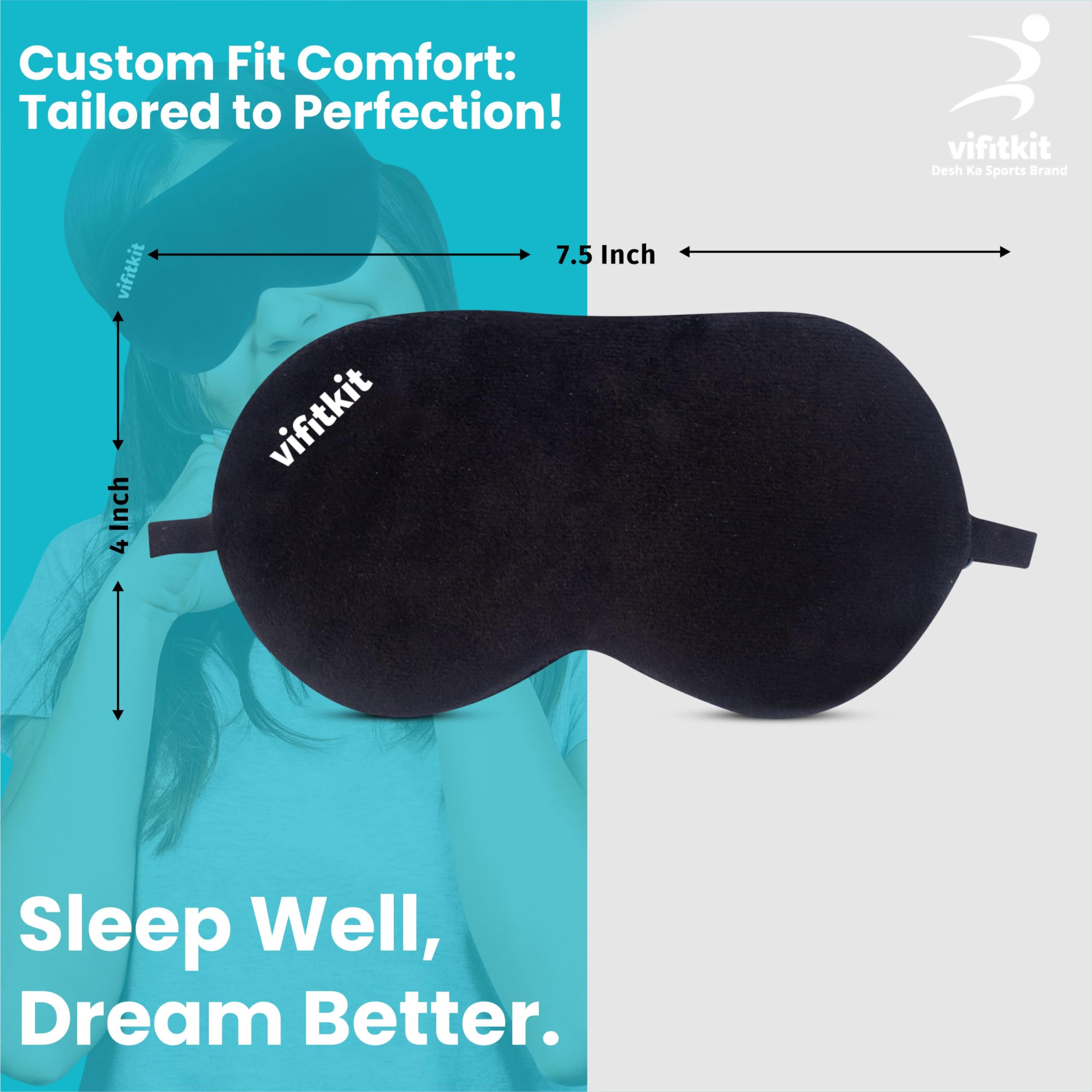 VFK by Trendy Home Eye Mask For Sleeping With Adjustable Strap, Premium Sleeping Mask for Men, Women and Kids, Blind Fold For Comfortable Sleep, Travelling Sleep Mask, Sleeping Eye Mask (Black) - Image 3 thumbnail