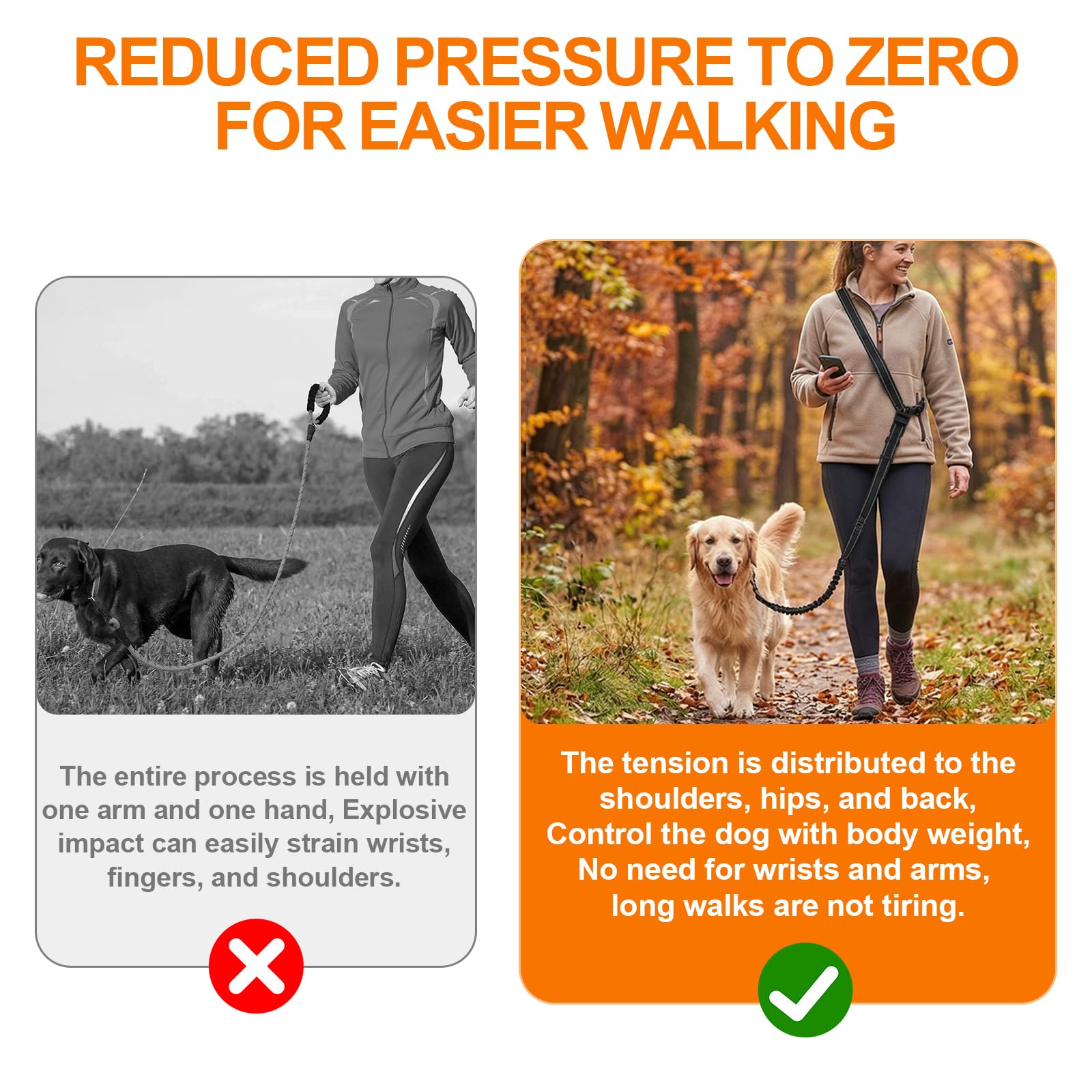Correa para perros manos libres para hombro y cuerpo (1,4 – 1,95 m) con cómodas asas dobles y mosquetón de seguridad ajustable – perfecto para perros medianos y grandes coches. Ideal para senderismo y