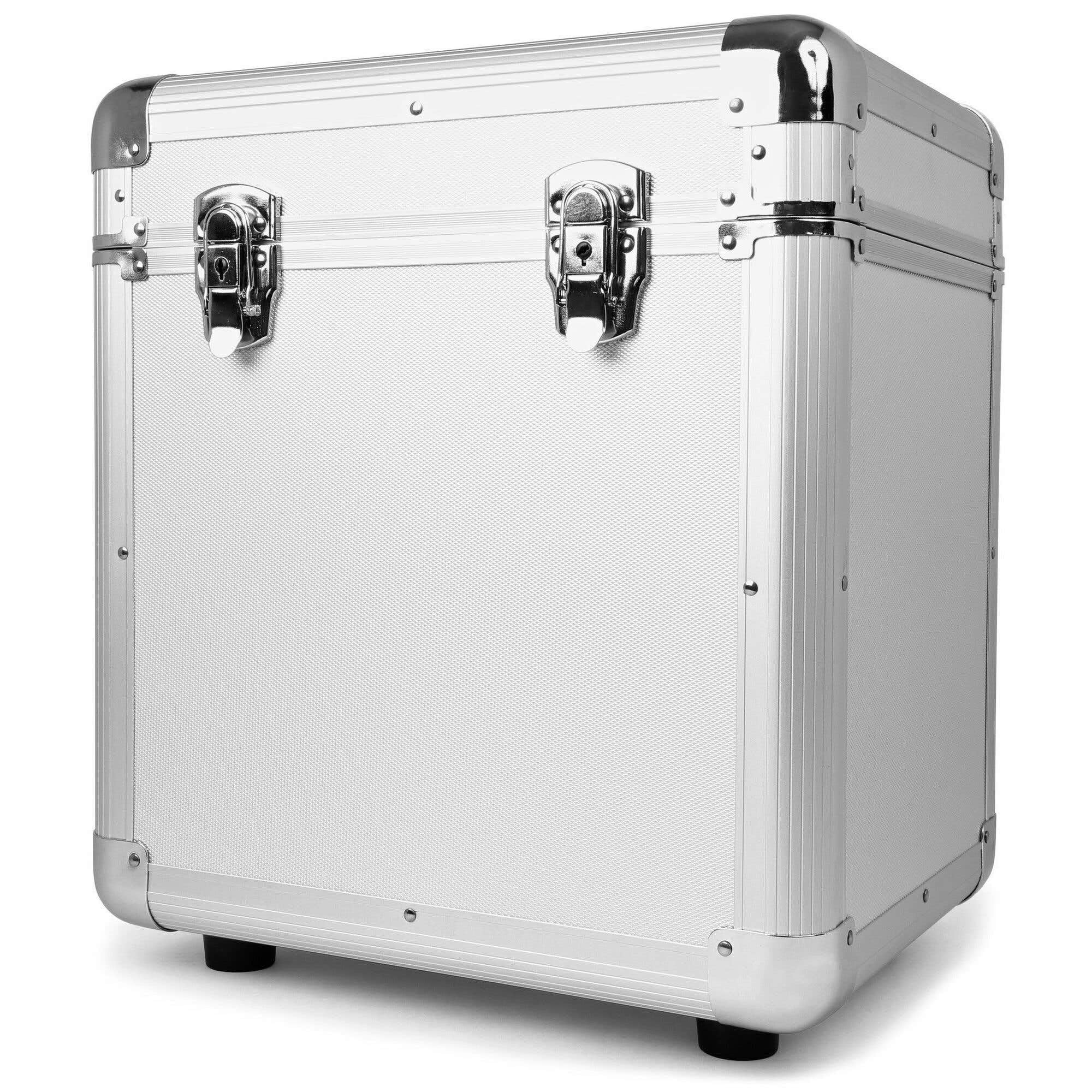 Power Dynamics RC100 Set de 4 Estuches Plateados para vinilos de 12", Capacidad Total Aprox. 300 Discos LP, Acolchados, con Tapas Desmontables y Cierre metálico, protección Segura