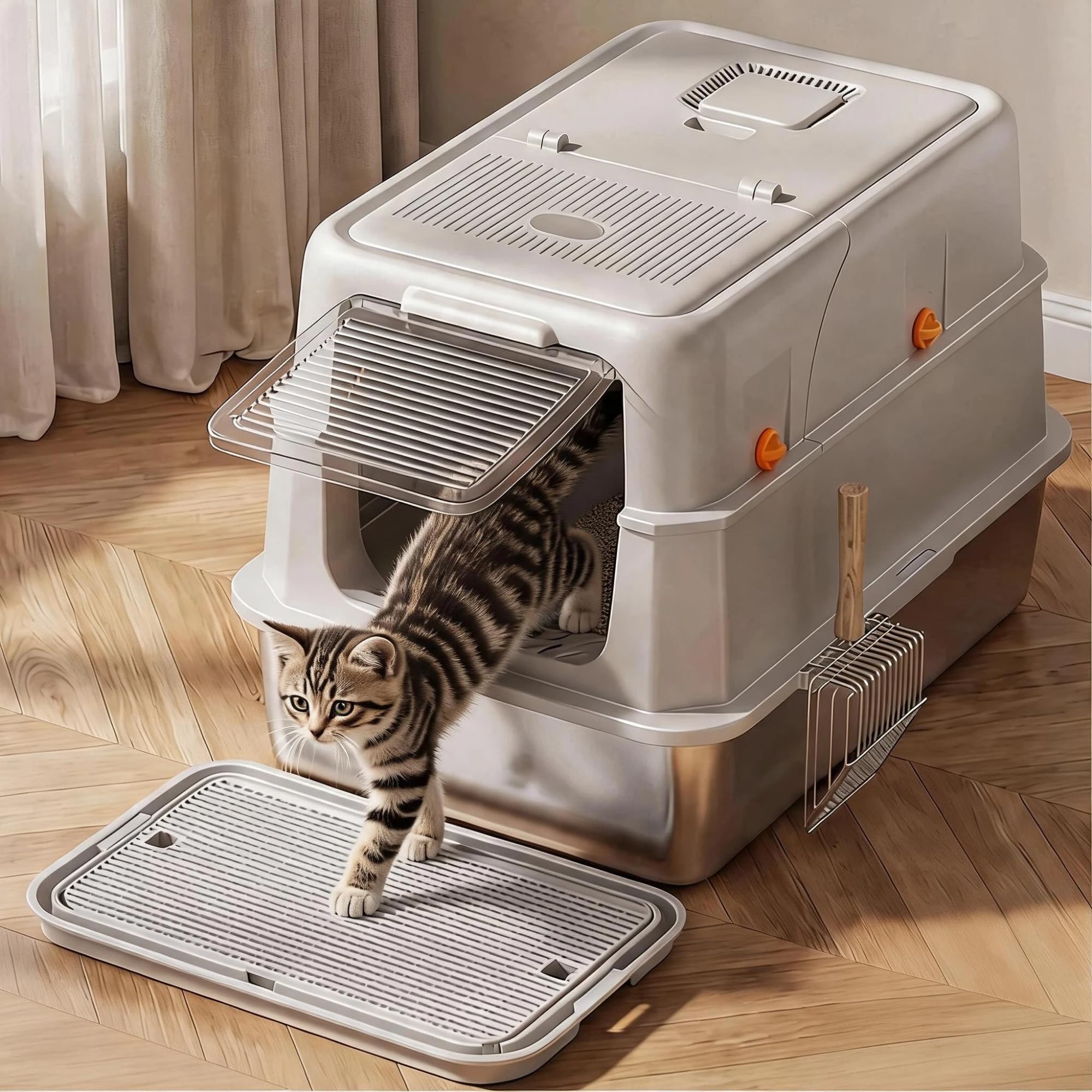 Komplettset Katzenklo Edelstahl mit Deckel, Doppelmatte