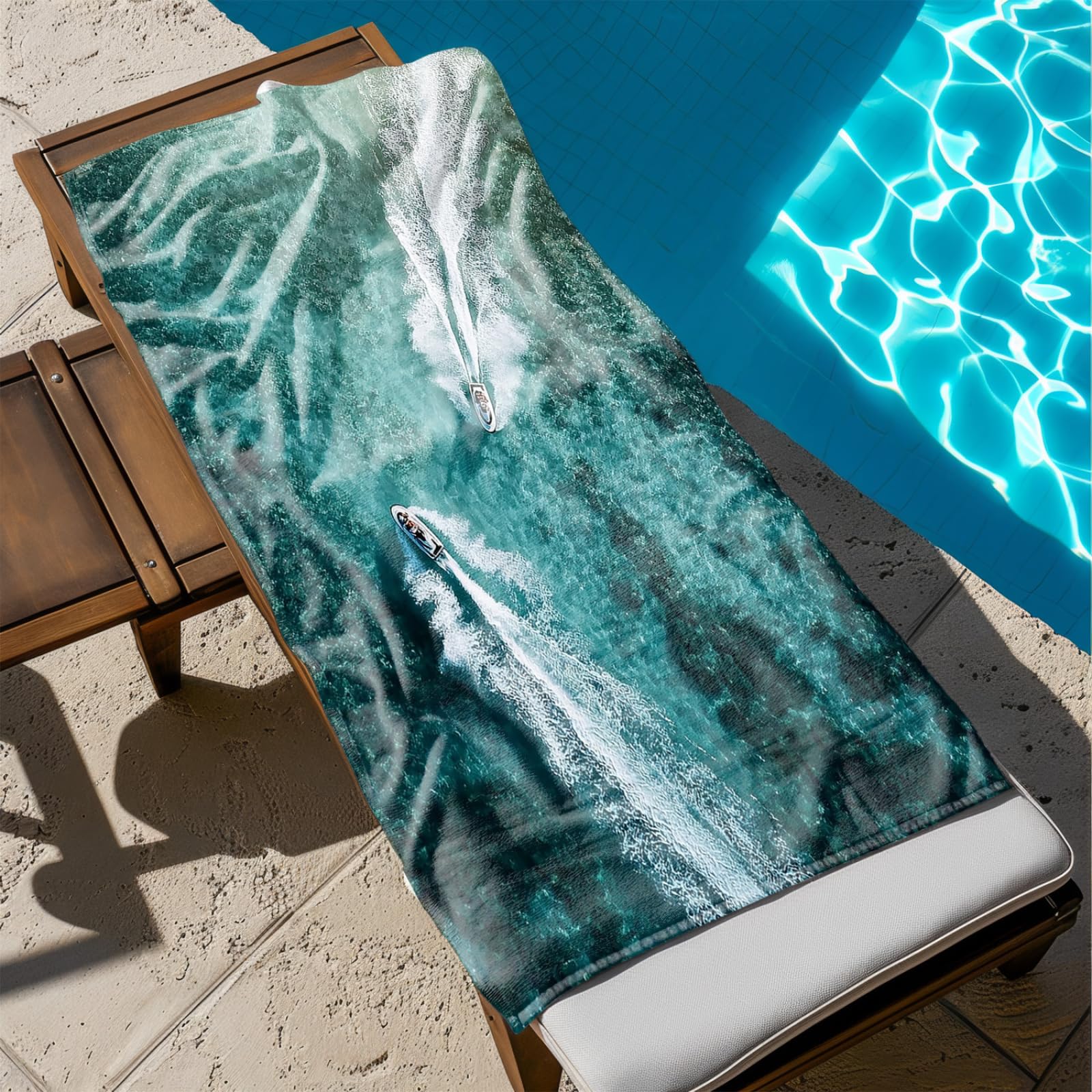 Genérico Toalla Playa 90X180 Buque Mar Verde Profundo Grande Toallas de Playa Microfibra Ligera Secado Rápido Sin Arena para Mujer Hombre Viajes Vacaciones Natación Camping