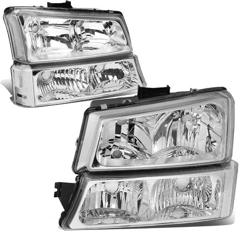 DNA MOTORING Pair Headlight Assembly Compatible with 2003-2006 Chevy Silverado 1500 2500 3500 1500 HD 2500 HD Avalanche 1500 2500, w/o Factory Cladding, Chrome/Clear, HL-OH-CS03-4P-CH-CL1