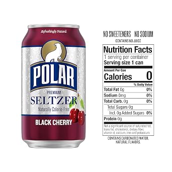 Polar Seltzer Water Black Cherry, 12 fl oz cans, 18 pack