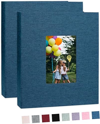 Álbum de fotos de 8 x 10 pulgadas, paquete de 2 libros de fotos de lino, álbum de 26 páginas con capacidad para 52 fotos, carpeta de presentación de