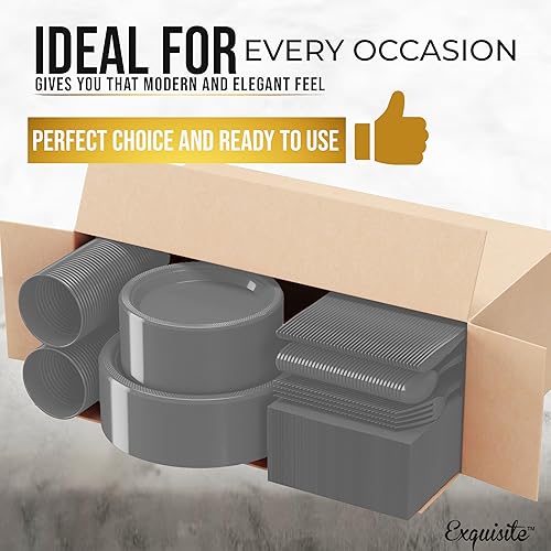 Miniatura 3 de 350 platos desechables plateados para fiestas, el juego de platos de plástico plateado incluye 50 platos llanos de plástico de 9 pulgadas, platos de