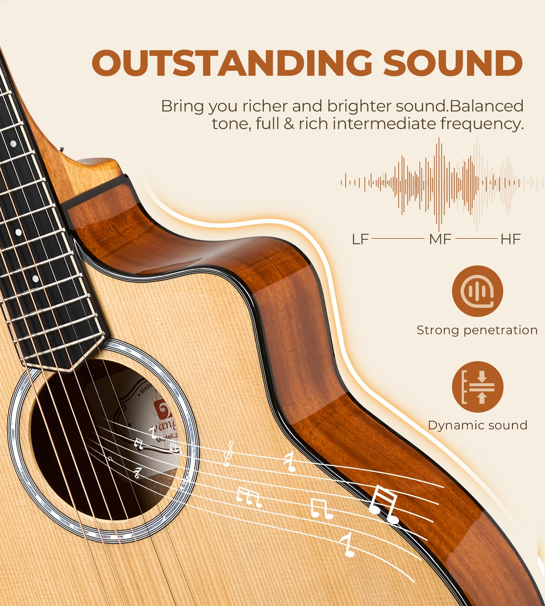 Vangoa Akustik-E-Gitarre, 91,4 cm, 3/4-Größe, Cutaway-Gitarre, Set mit Gigbag für Kinder und Anfänger, natürliche Zedernholz-Oberseite
