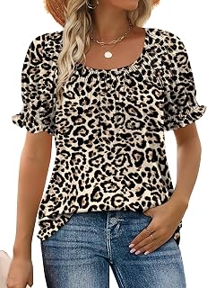 T Shirts for Women UK Summer Tops Square Neck Pleated Short Sleeve Tee Shirts Cold Shoulder S-2XL