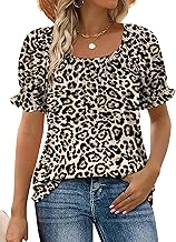 WIHOLL T Shirts for Women UK Summer Tops Square Neck Pleated Short Sleeve Tee Shirts Cold Shoulder S-2XL