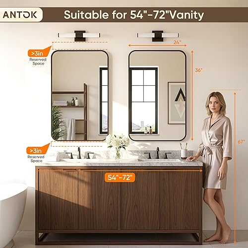Miniatura 4 de Antok Paquete de 2 Espejos de Baño, 24"x36" Espejos de Pared Dobles, Espejo Decorativo Espejo de Tocador Marco de Aleación de Aluminio Contemporáneo