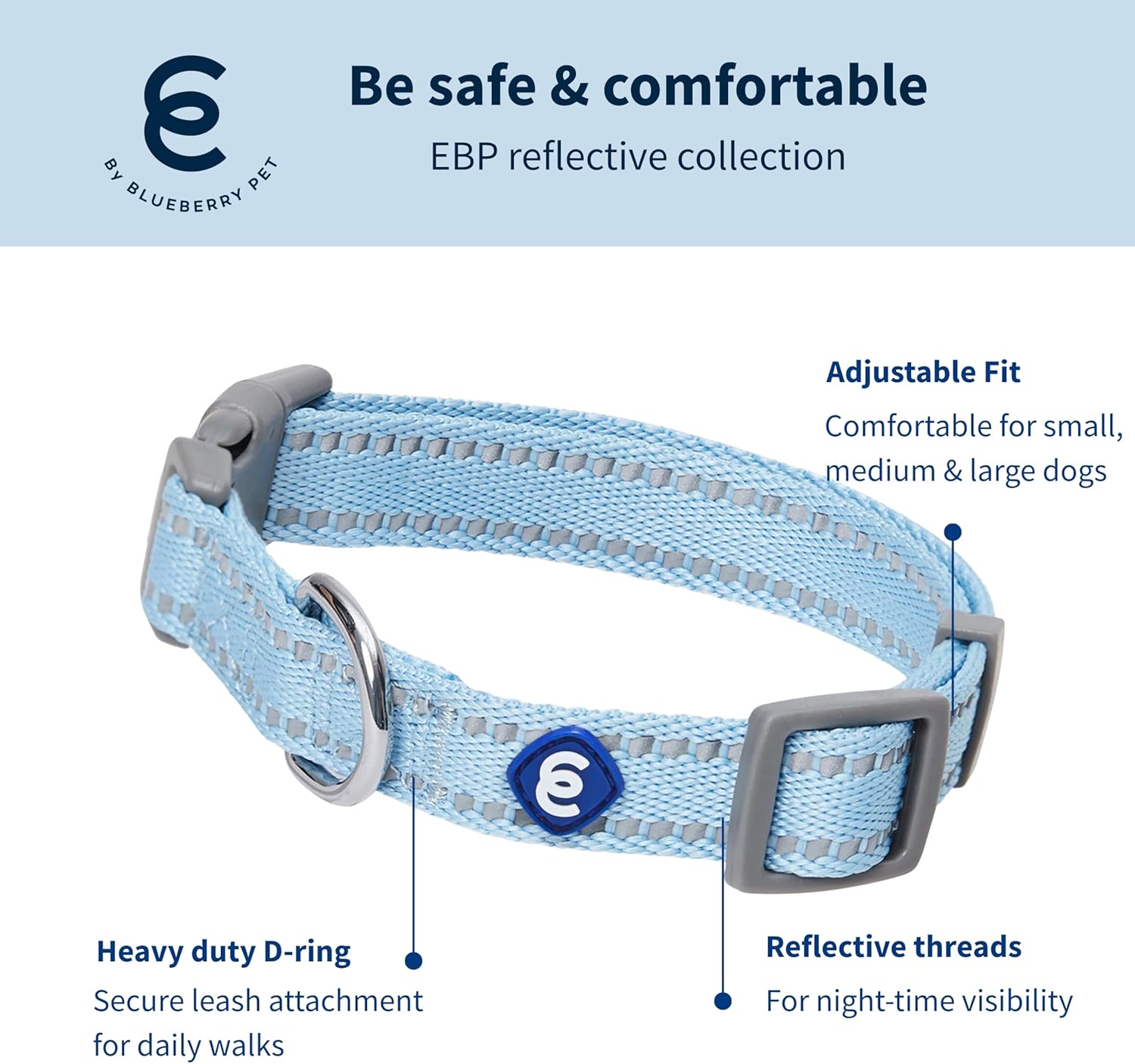 Blueberry Pet Essentials Reflective Dog Collar & Leash Set, Adjustable for Medium Dogs | Safe Walking Gear for Pet Parents, Puppy Training & Daily Use MediumDogs, Baby Blue Medium Baby Blue image 3 of 7 B0CWGNSFQD
