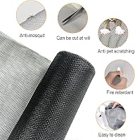 HDKAJL Szúnyogháló Méteráru 250x130 cm - Szakadásálló, Méretre Vágható, Macskabiztos Ablakháló Fekete Színben 3