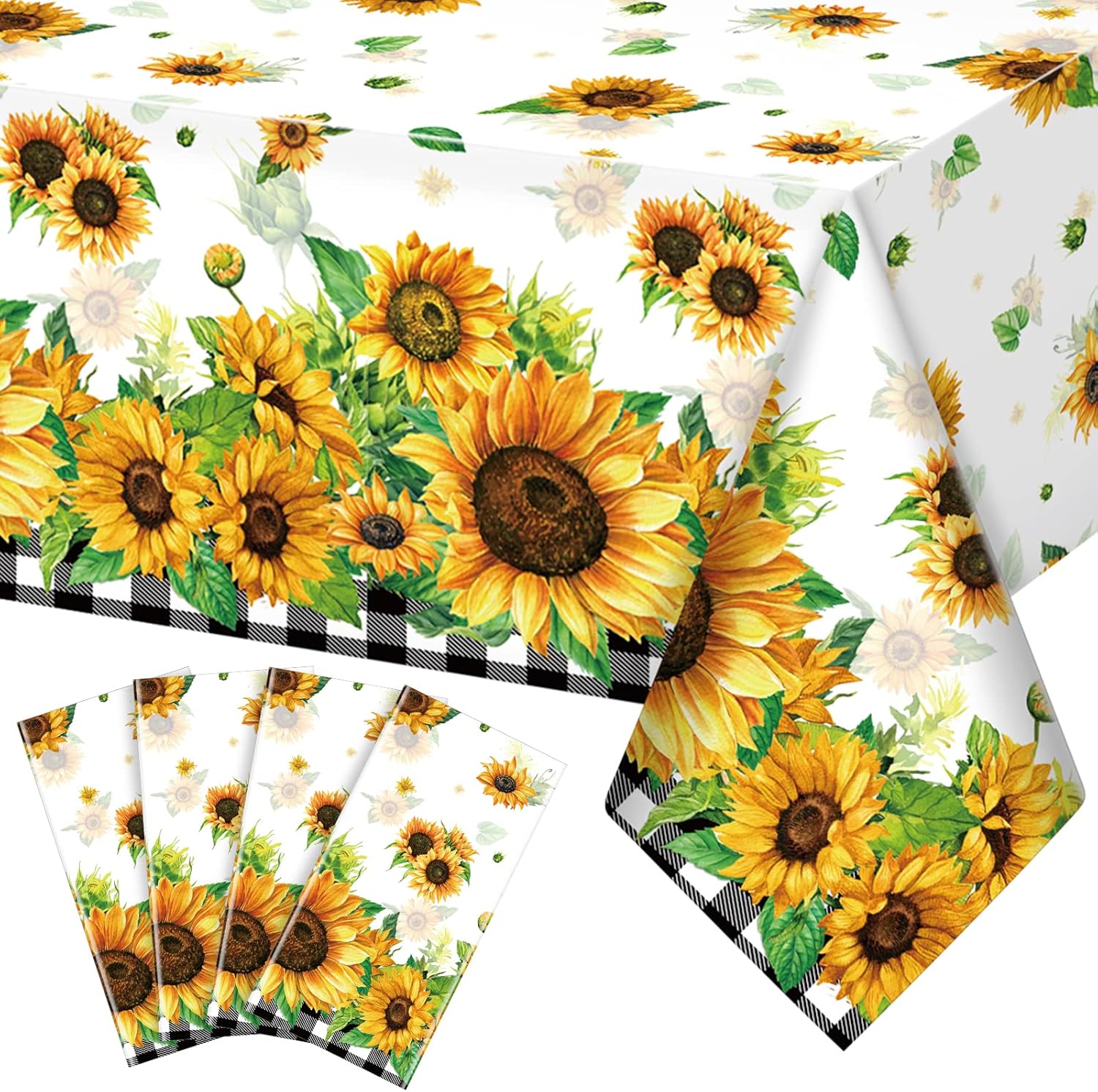 4Pcs Sunflower Buffalo Plaid Checkered Tablecloths,Plastic