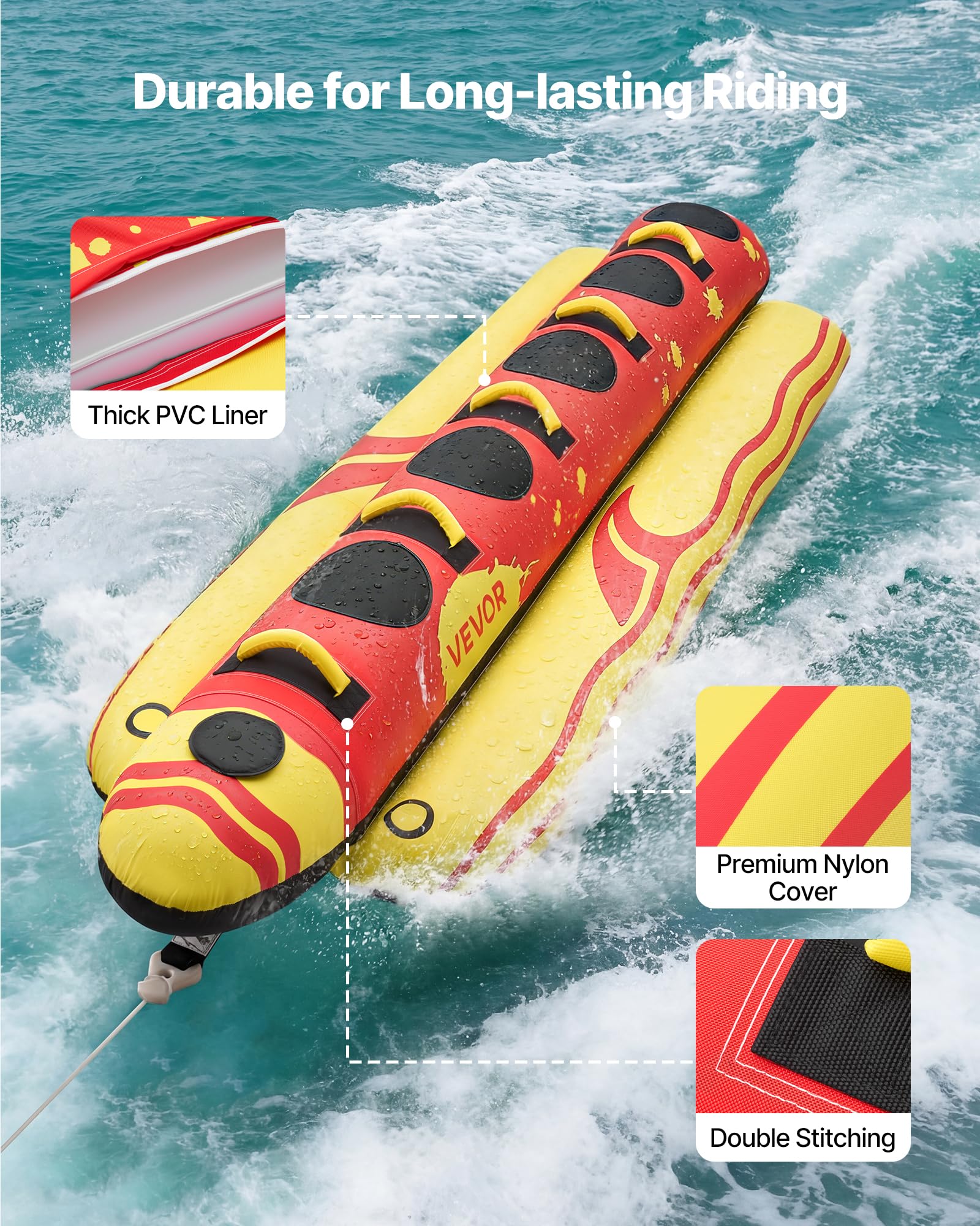 VEVOR Towable Tube für Boote, Wassersport-Schleppreifen mit Nylon-Überzug, Haltegriffen & Sicherheitsventil