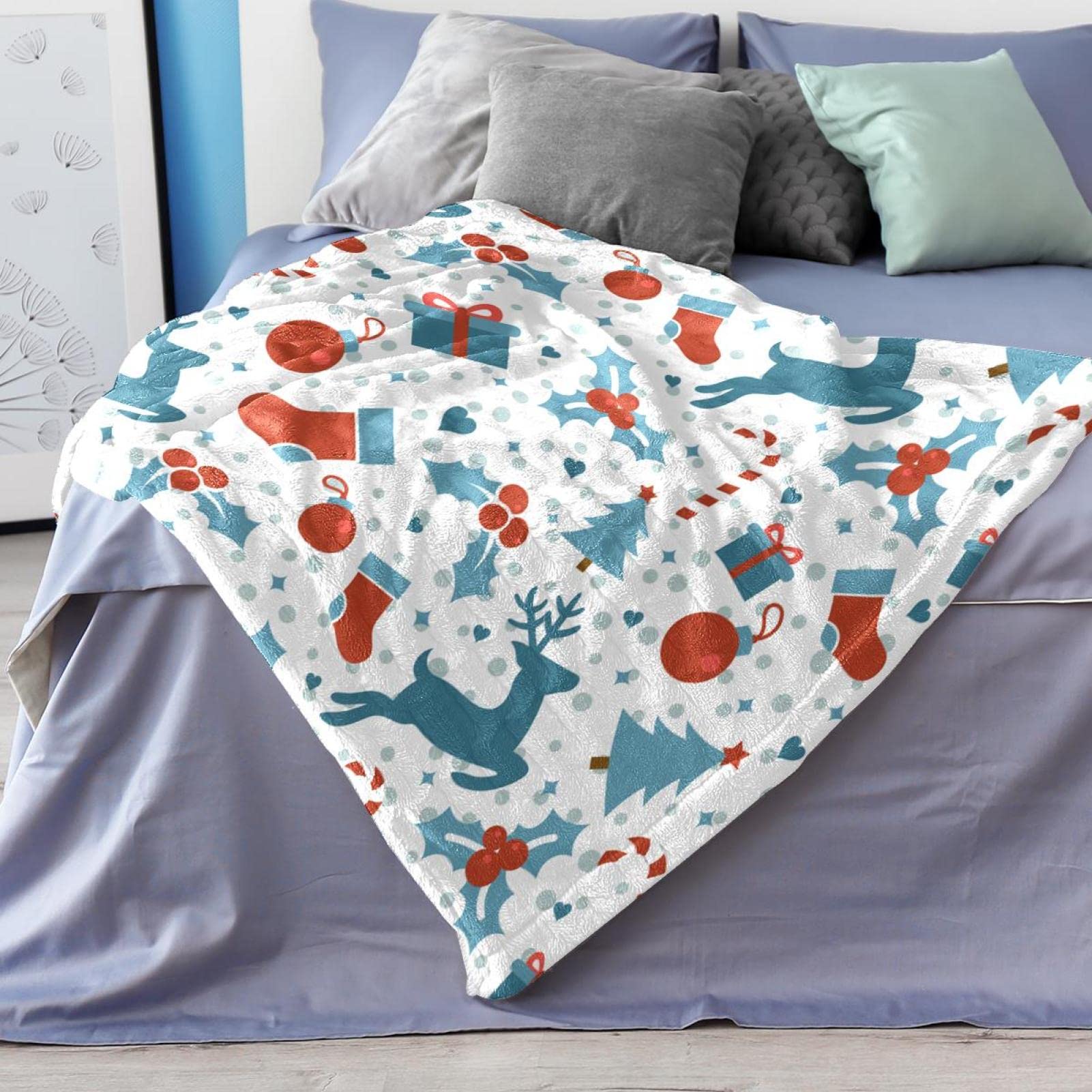 Coperta in pile per divano, divano o letto, motivo con elementi natalizi