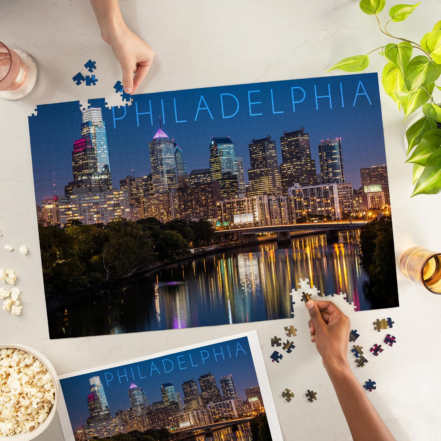 Philadelphia, Pennsylvania, Skyline at Night (1000 Piece Puzzle, Challenging Jigsaw Puzzle for Adults, Made in USA)