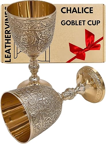 Copa de cáliz de latón vintage, copa de vino de rey real Arturo, renacentista, regalos medievales adecuados para comunión, vino de Navidad, hecho a