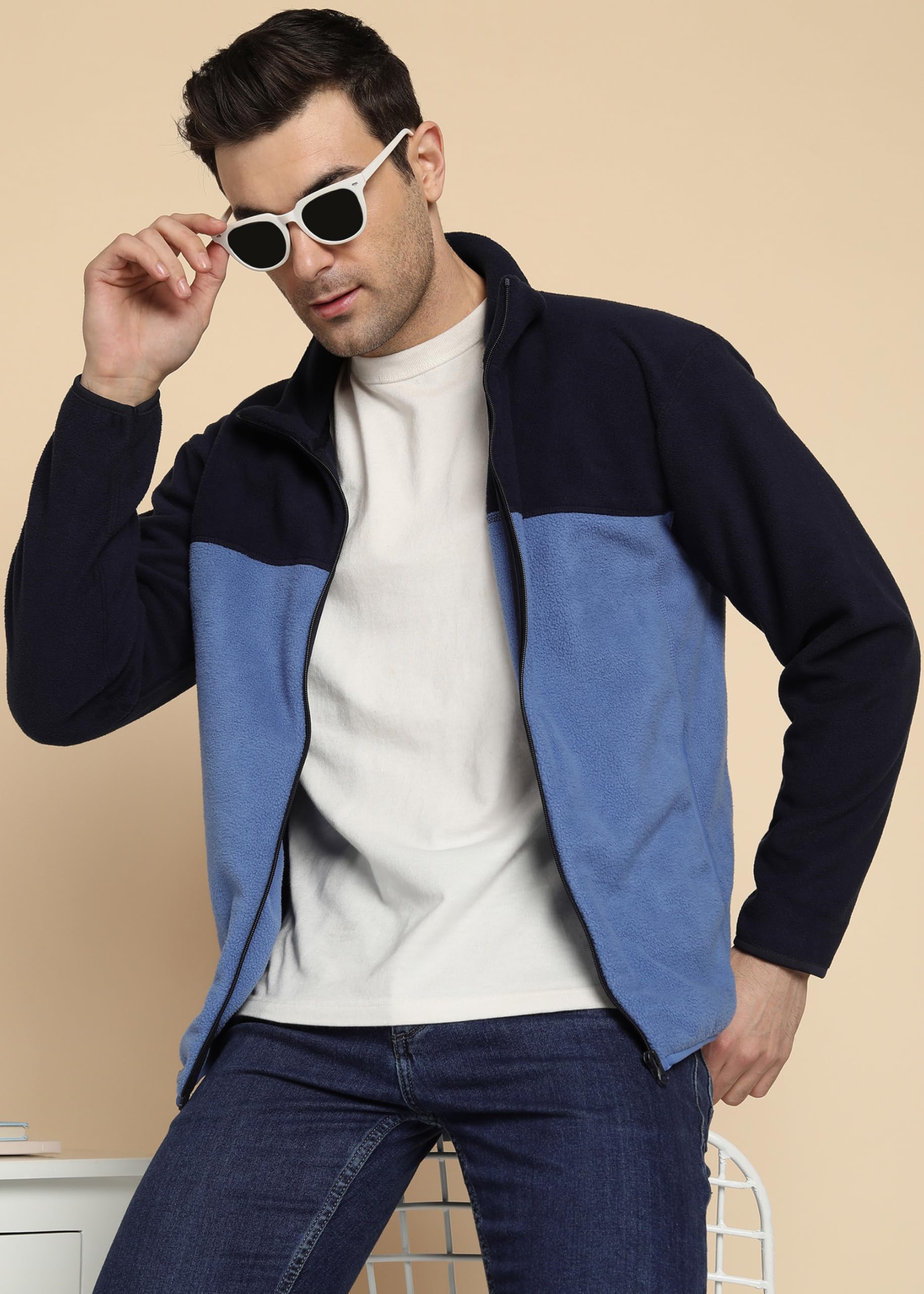 Alan Jones Clothing Solid Stand Collar Fleece Full Zip Jacket (Blue_3XL) - Image 2 thumbnail