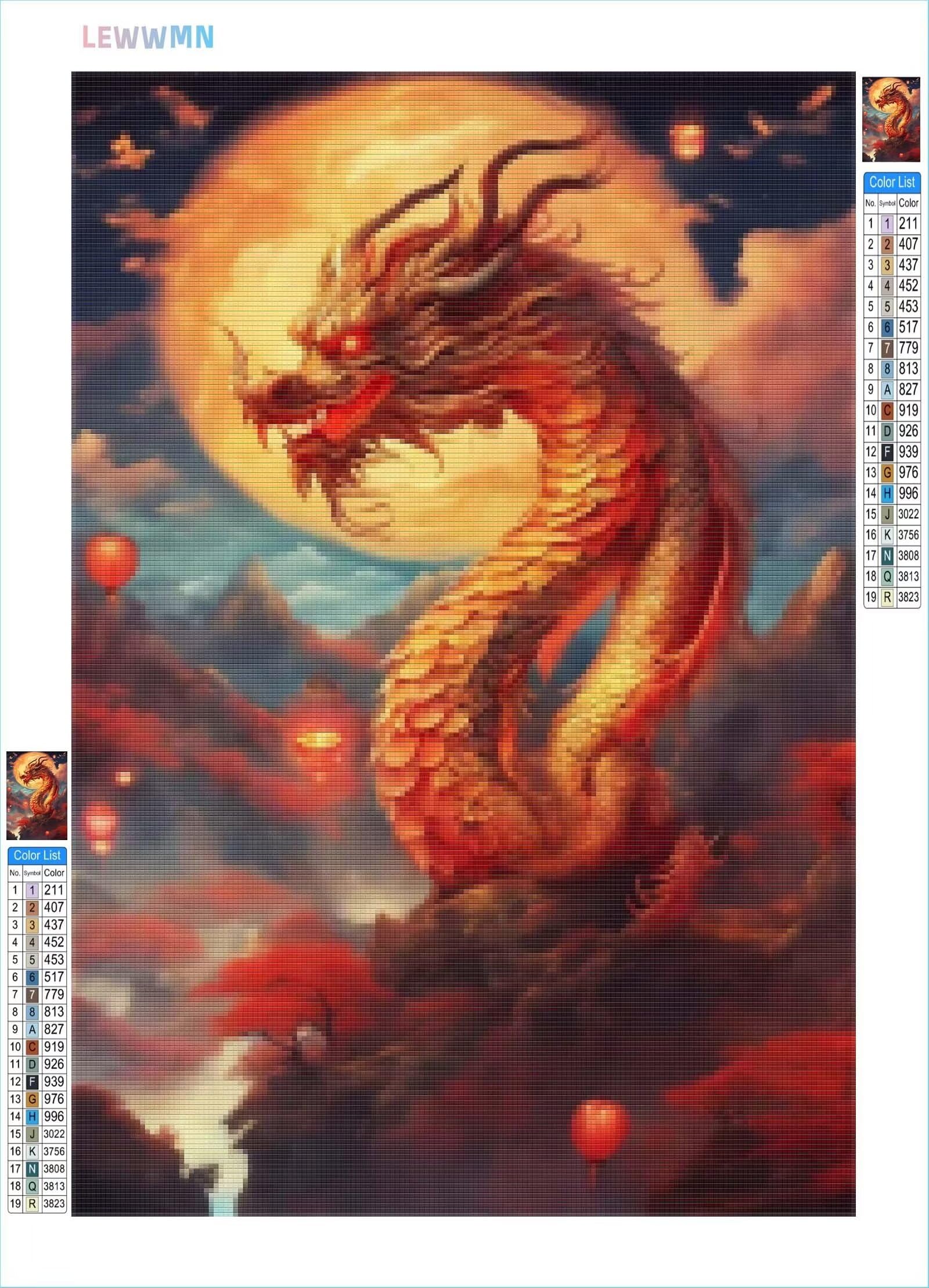 5D DIY Diamante Art Pintura kit Completo, Diamond Painting Adultos Niños Rhinestone Bordado de Punto de Cruz Artes Pintura Painting, Cuadros Decor para Cuarto, Sala de Estar - (Dragón) 60x90cm