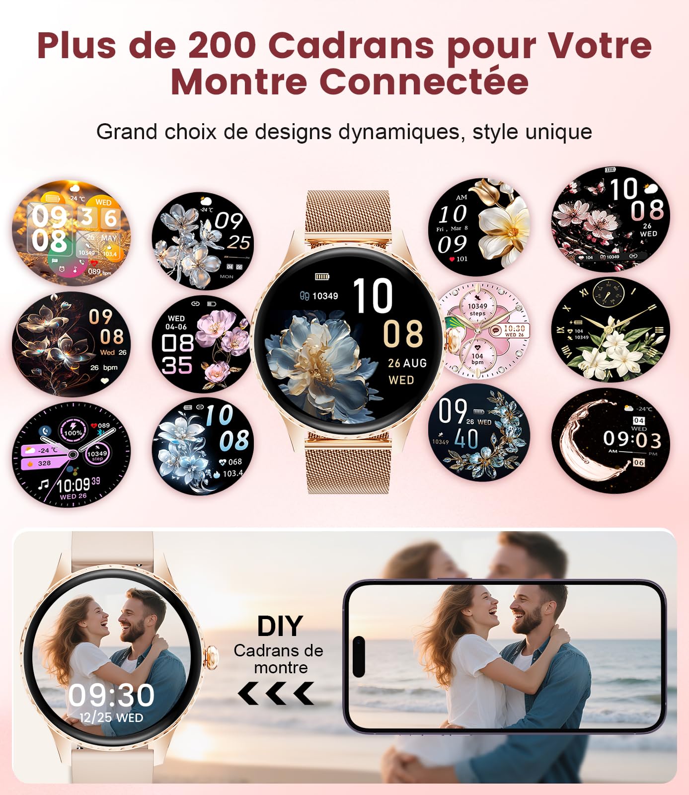 LIGE Montre Connectée Femme 1.32" AMOLED avec Appel Bluetooth, Smartwatch IP68 avec Fonction Féminine/Sommeil/Cycle menstruel/120+ Modes Sport/Fréquence Cardiaque/Podomètre Calories pour Android iOS