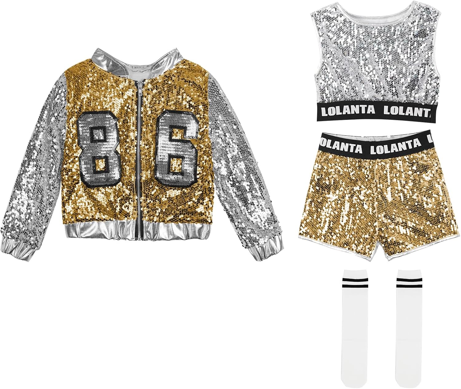 LOLANTA Girls Sequin Dance Costume, Sparkle Hip Hop Jazz Dance Dresses, Modern Dancing Outfits 4-16 - Image 6