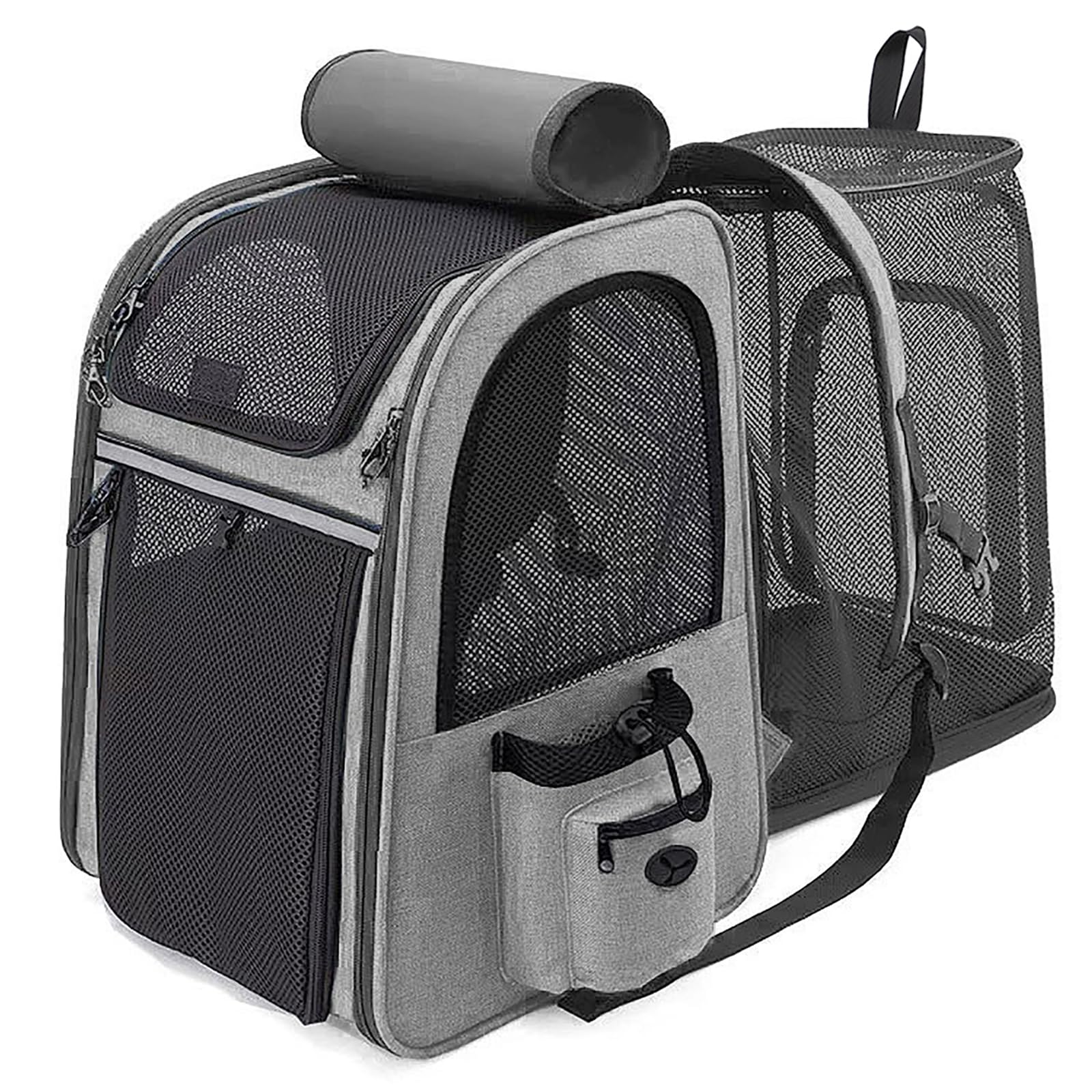 Zaino Trasportino Gatto Cane Estensibile Cuccia Portatile Grande Espandibile Borsa Porta Animali Pieghevole Traspirante per Cani Piccoli Cuccioli Gatti Medi Fino a 8kg Km15 (Grigio)