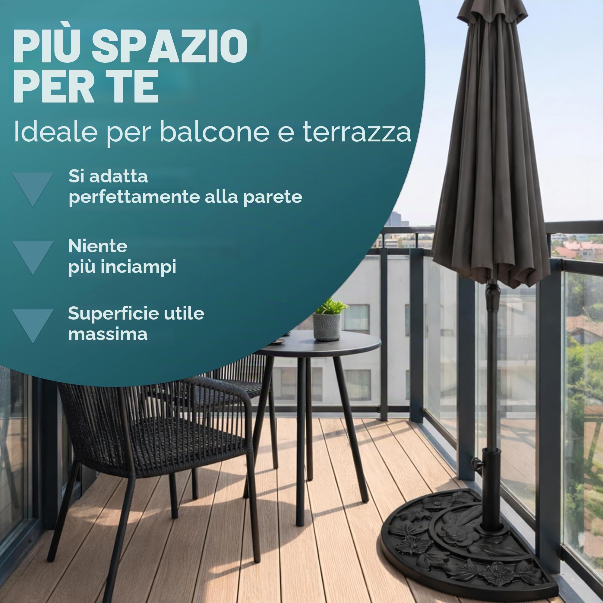 Deuba Base per Ombrellone Semicircolare 9kg Supporto Ombrelloni a Parete Resistente Porta Ombrellone Terrazzo Balcone