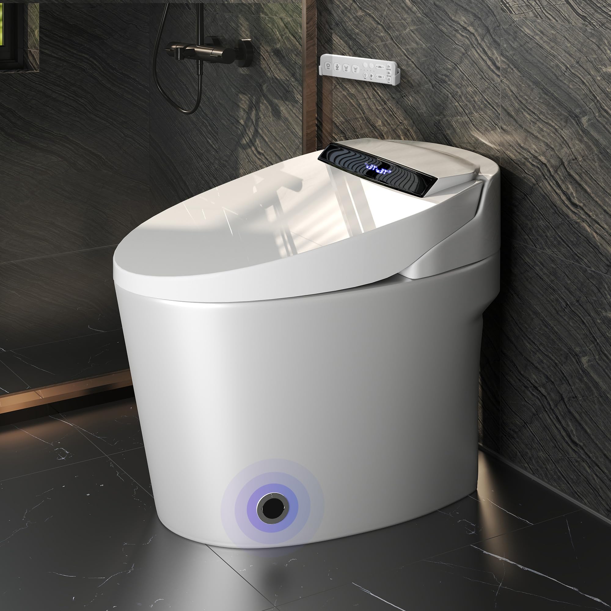 Smart Toilet with Built-in Heated Seat One-Piece Bidet Toilet Tankless Toilet with Foot Sensor Flushing and LED Display