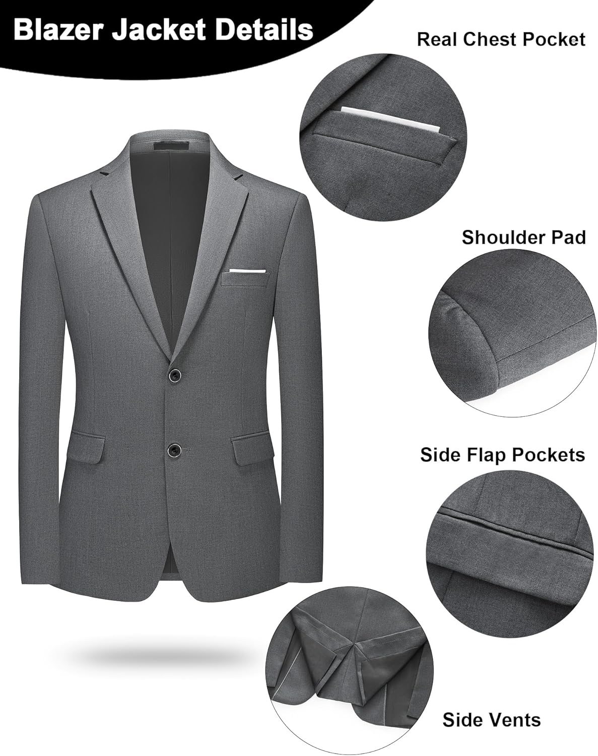 Men's 2-Piece Suit Classic Fit Tuxedo Suit for Wedding Prom Formal Wear Slim Fit Jacket & Pants Set with Tie - Image 5