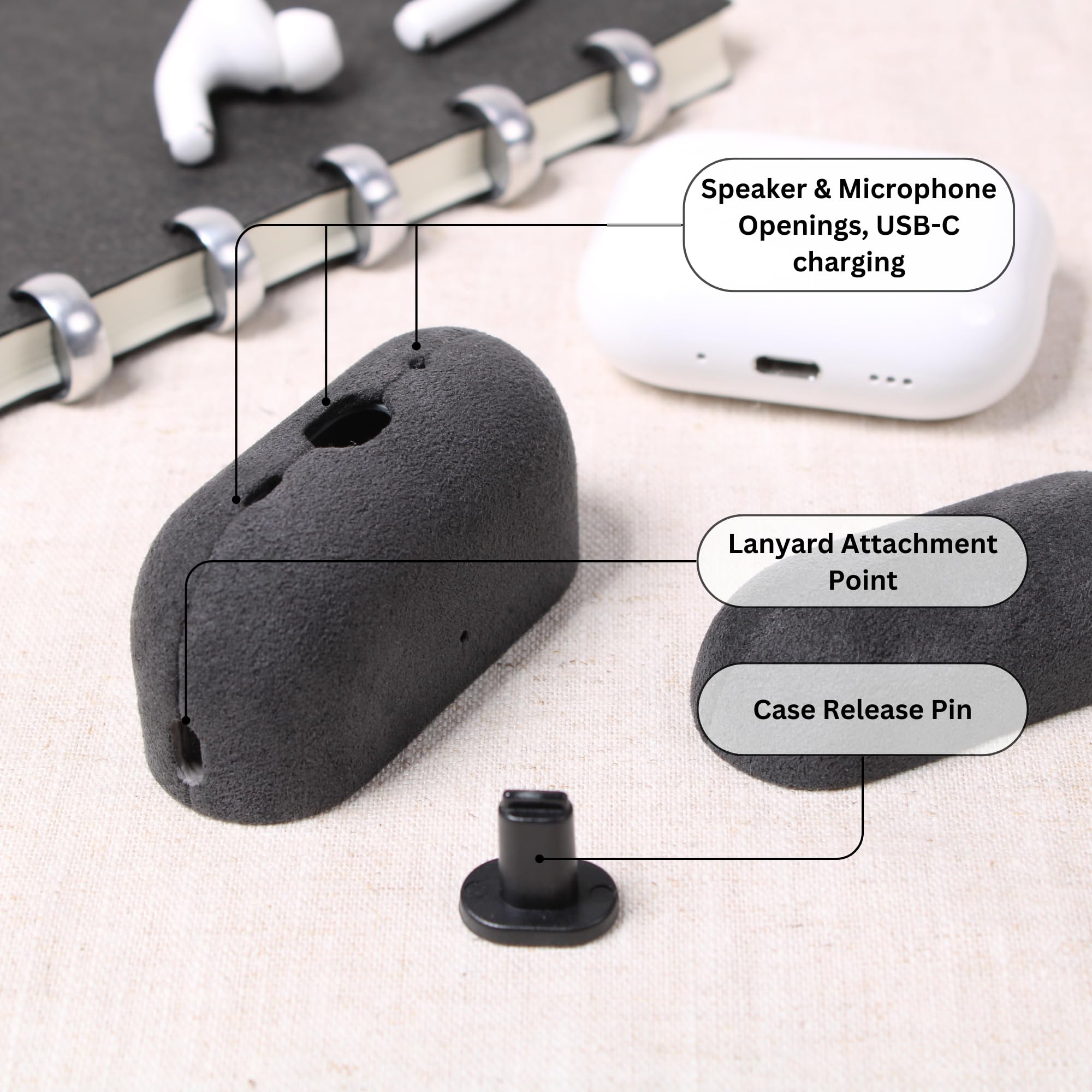 Coque AirPods Pro 3 Compatible Apple en Alcantara, étui de Protection Premium, Protection Case MagSafe Compatible, fabriqué à la Main (Charcoal Grey)