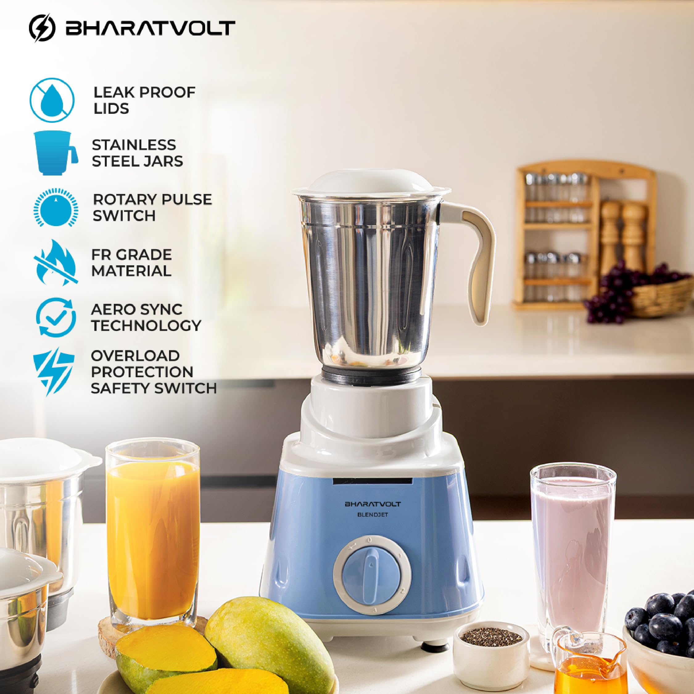 BharatVolt Mixer Grinder - 500W Turbo Motor -3 BharatVolt Mixer Grinder - 500W Turbo Motor -3