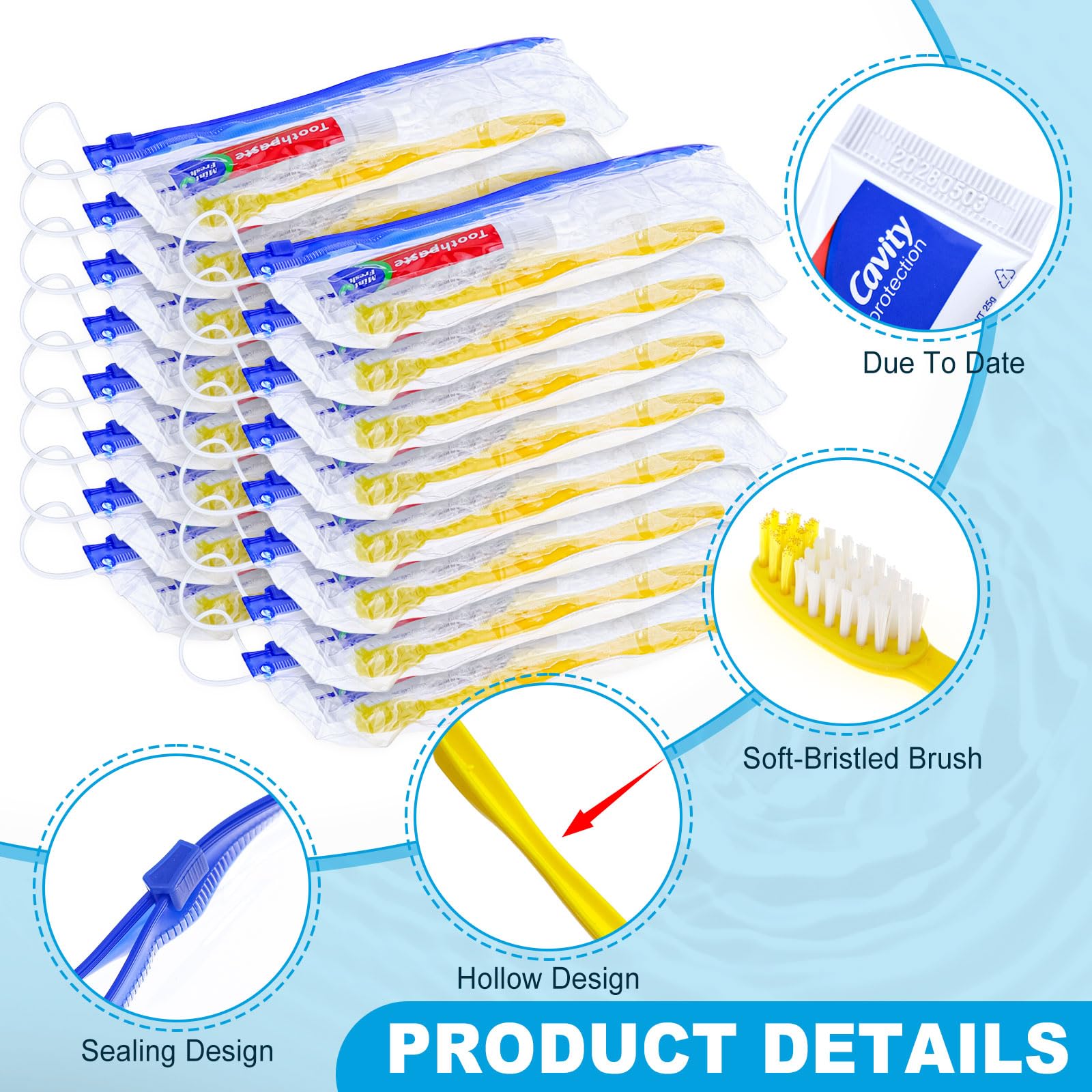 Set di 100 spazzolini da denti usa e getta con dentifricio e filo interdentale, gialli confezionati singolarmente, usa e getta, con custodia con cerniera, per senzatetto, hotel, ospiti